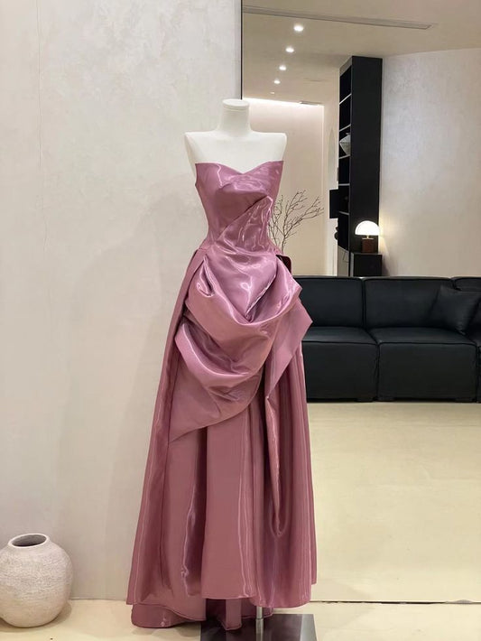 Pink Simple Fashion Long Satin Ball Gown Evening Dress Party Dress nv4864