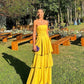 Lemon Yellow Simple Elegant Long Strapless Off-shoulder Layered Evening Dress Wedding Guest Dress Party Dress banquet outfit nv2990