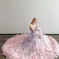 Ombre Pink Purple Feather Prom Gown Strapless Sweetheart Rhinestone Formal Dress  NV7164