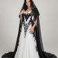 Purple-Black-White Contrast 3D Embroidery Strapless Lace Veil Dark Wedding Dress NV6226