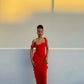 Red shoulder strap ruffle long ball gown evening dress wedding guest party dress nv2901