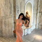 Stunning Orange Mermaid Spaghetti Strap Lace Long Evening Dress Prom Dress Party Dress nv2885