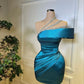 Blue gorgeous exquisite beaded pleated tight shorts mini homecoming graduation dress holiday birthday party dress nv3137