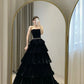 Chic Black A-Line Tiered Long Velvet Off-The-Shoulder Evening Gown Prom Dress Party Dress nv2589