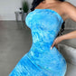 Blue Strapless Chiffon Long Ball Gown Evening Gown Party Dress nv2800