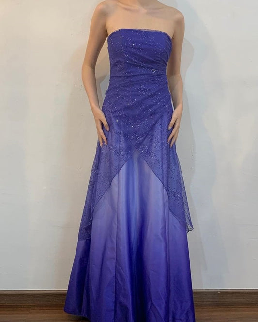 Purple Shiny Elegant Gradient Tube Top Long Elegant Ball Gown Evening Dress Prom Dress nv3228