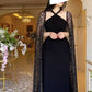 Black halter neck elegant long cape ball gown evening dress nv2165