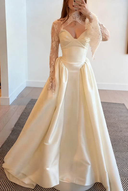 NiceVestidos--White long-sleeved lace long wedding dress NV5837