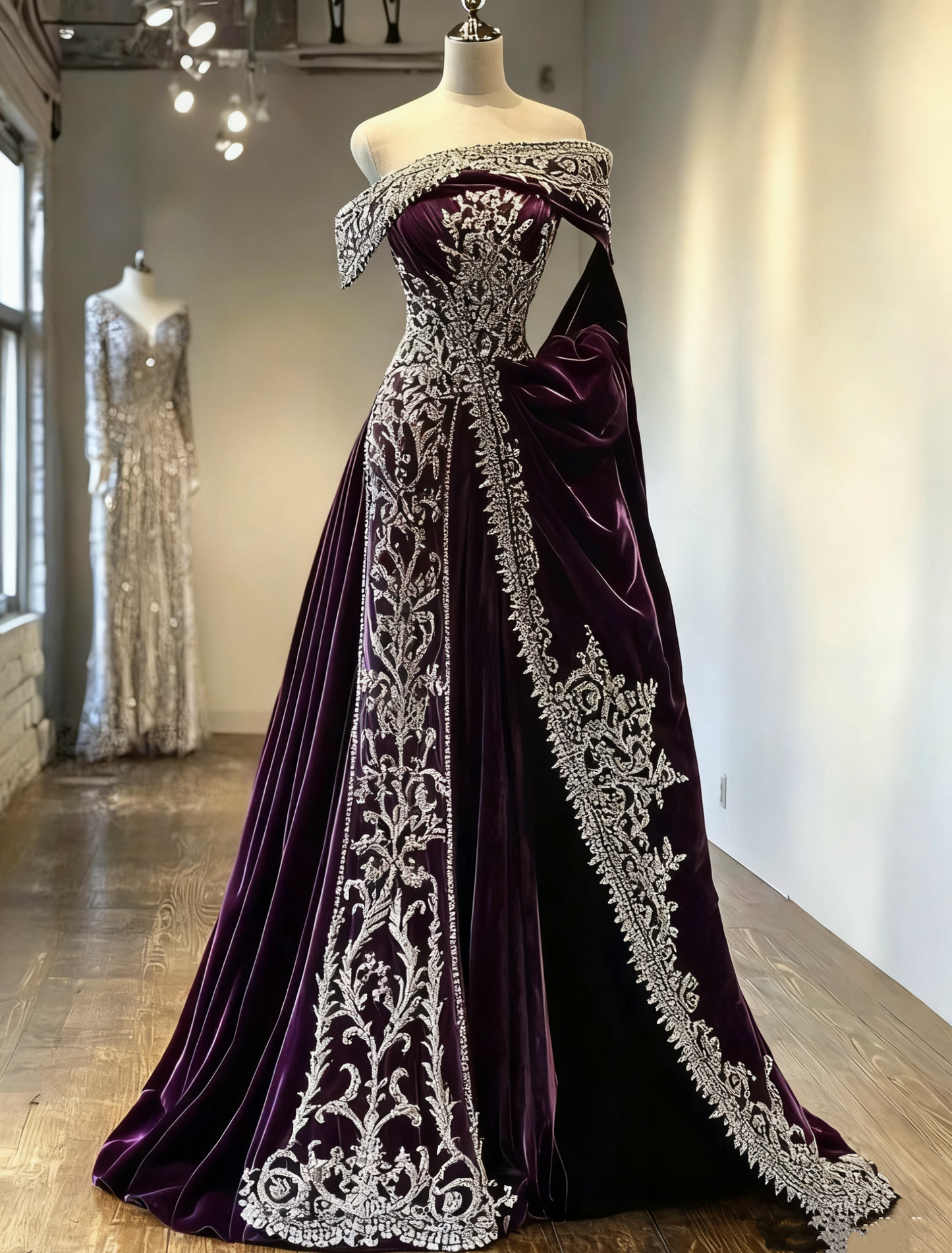 NiceVestidos-_Purple vintage long velvet dress NV6039