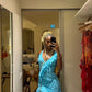 Blue V-neck ruffled long evening gown prom dress party dress nv2972