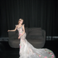 Strapless 3D Floral Mermaid Prom Dress, Beaded Tulle Cape Evening Gown  NV7106