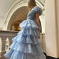 Blue tulle cute elegant layered long cake ball gown evening dress party dress nv2824