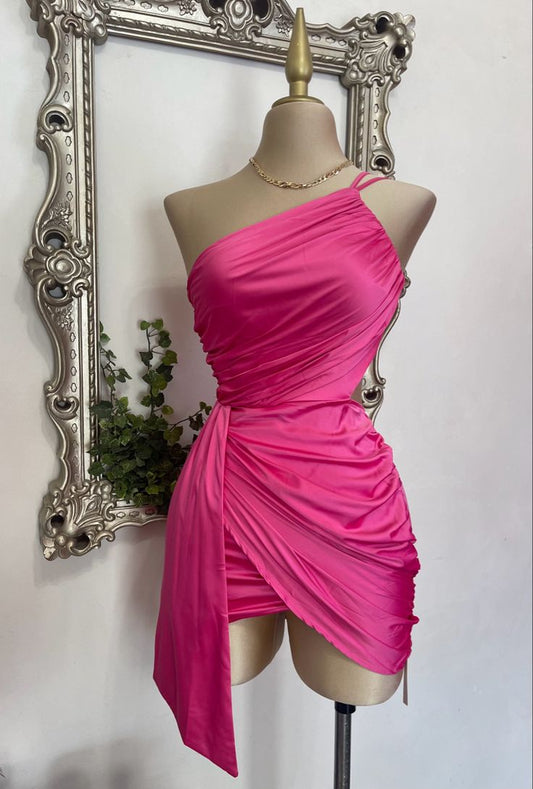 Pink One Shoulder Spaghetti Strap Fashion Short Mini Homecoming Dress Party Dress nv3063