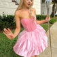 Pink Short Satin Princess Homecoming Dress Birthday Party Dress nv4701