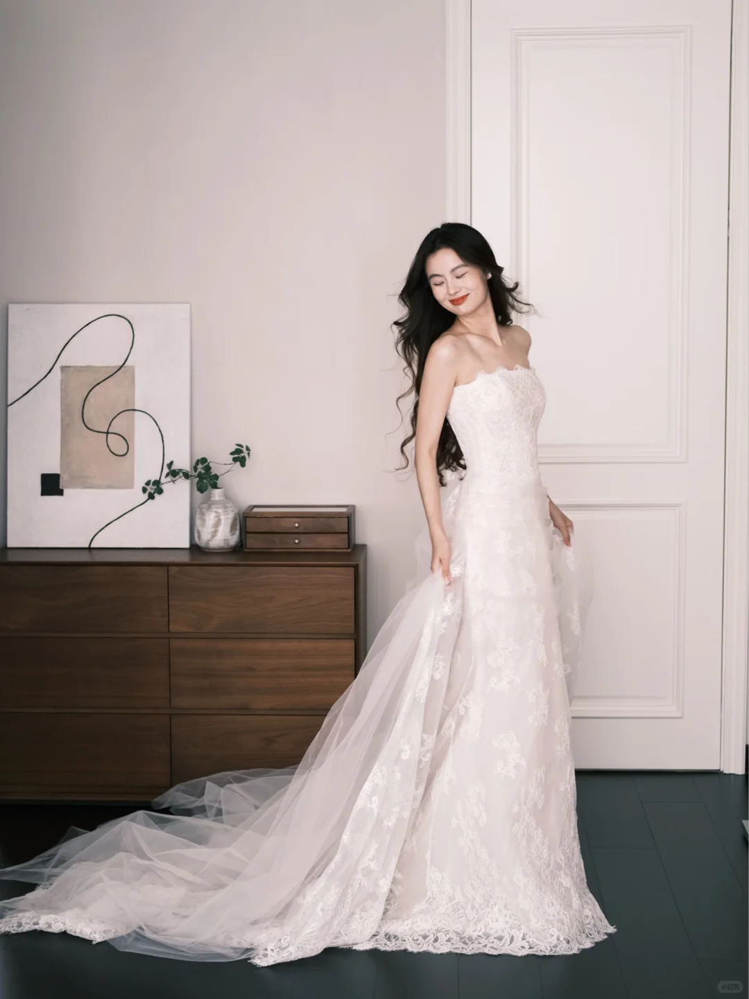 Strapless Lace Mermaid Wedding Dress Sheer Overskirt Bridal Gown  NV7219