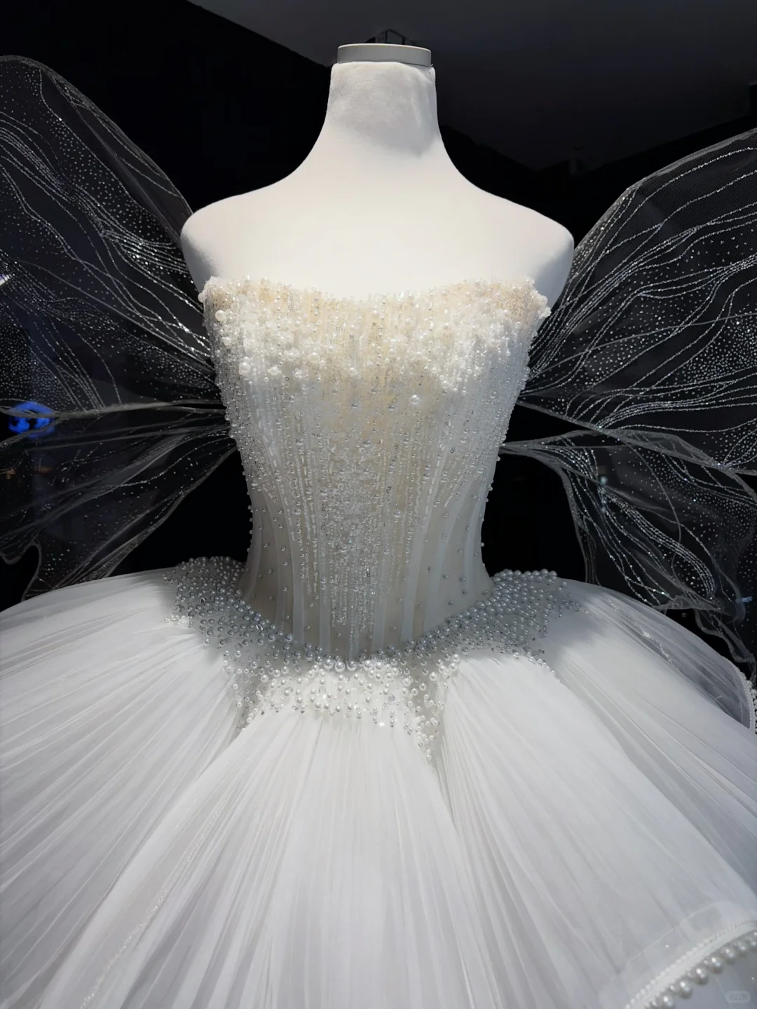 White Fairy Short Tulle Formal Gown Pearl Beaded Corset With Sparkly Wings  NV6952