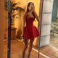 Burgundy Square Neck Mini Dress Sexy High Waist Party Dress Homecoming Dress Prom Dress nv2088