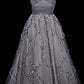 NiceVestidos--One sleeved Light Grey Tulle Sequin Decorated A line Floor length Evening Dress NV5781