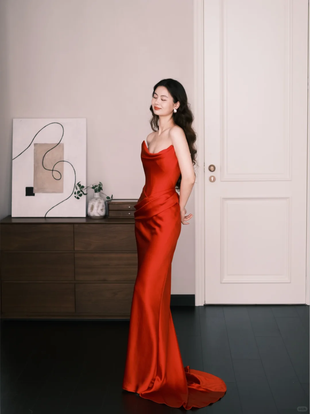 Bright Red Strapless Satin Mermaid Evening Gown  NV7226
