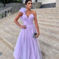 Light purple A-line floor-length tulle long ball gown evening gown bridal shower guest dress bridesmaid dress nv11