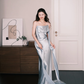 Light Ice Blue Spaghetti Strap Satin Mermaid Prom Dress Cowl Neck Evening Gown  NV7206