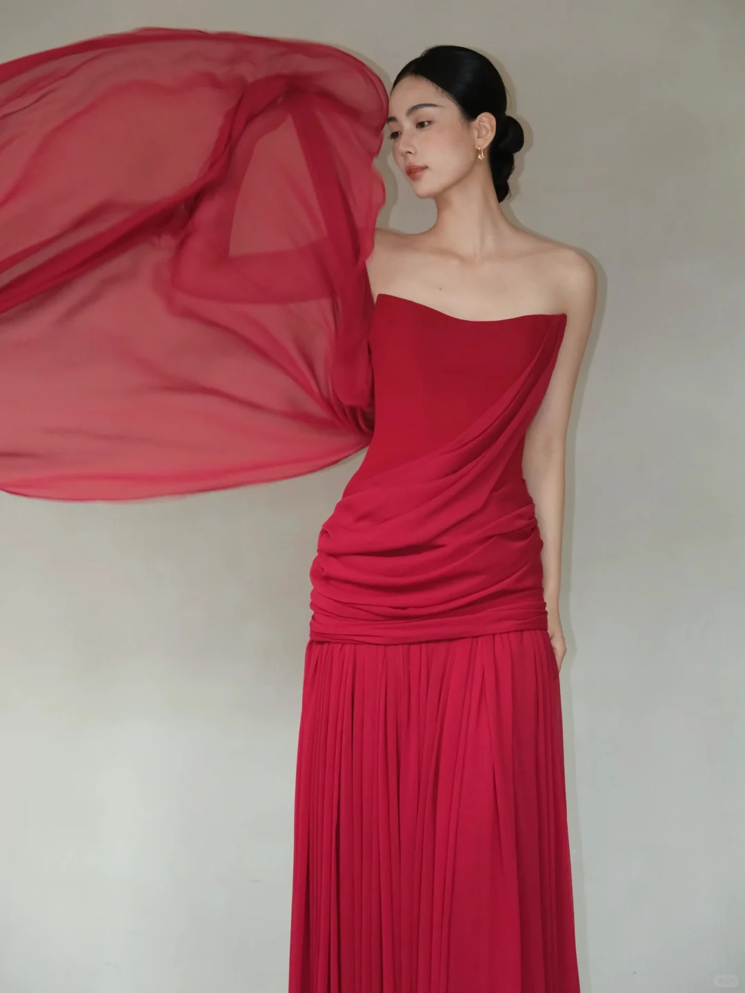 Burgundy One Shoulder Draped Chiffon Pleated Evening Gown with Cape  NV7188
