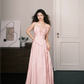 Strapless Dusty Pink Satin Jacquard Evening Gown, Bow Detail Corset Prom Dress with Train  NV7388