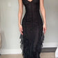 Black gorgeous suspenders glitter ruffles mermaid long evening dress prom dress party dress nv2361