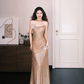 Strapless Champagne Glitter Mermaid Prom Dress with 3D Beaded Flowers  NV7341