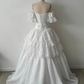 Robe longue blanche à manches courtes en dentelle délicate, robe de mariée NV6689