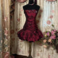 Burgundy Spaghetti Strap Slim Fit Floral Applique Beaded Short Homecoming Dress Evening Dress Party Dress nv2972