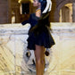 Black Ruffle Long Sleeve Short Chiffon Homecoming Dress Party Dress nv2973