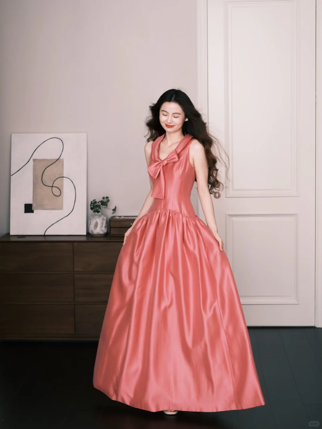 Dusty Pink Halter Satin Bow Long Evening Dress  NV7274