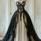 NiceVestidos-Black and White Lace Tulle Paneled Butterfly Sleeve Floor-Length Gothic Gown NV6172
