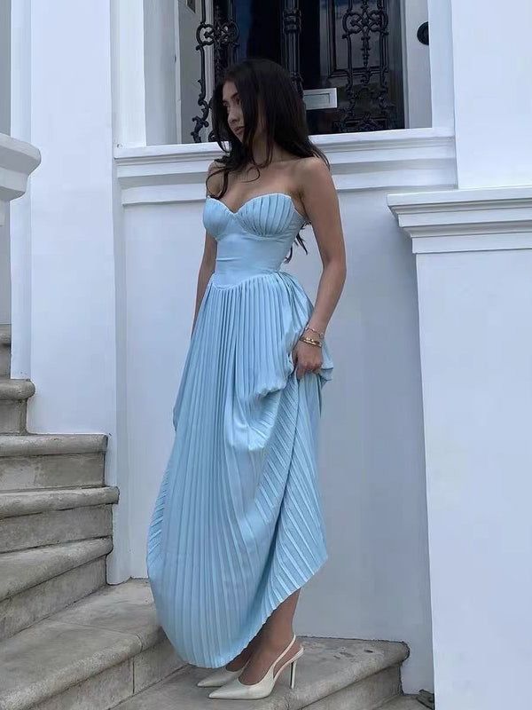 Light Blue Fashion Heart-Shaped Neck Long Chiffon Prom Dress Evening Dress Wedding Guest Party Dress nv4805