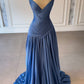NiceVestidos - Abendkleid Blaues Satin-Abendkleid, bodenlang, NV5951