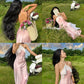 Pink Strapless Lace Long Satin Ball Gown Evening Dress Wedding Guest Dress nv2908