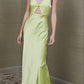 Yellow Green Spaghetti Strap Hollow Satin Ball Gown Evening Dress Party Dress nv1849