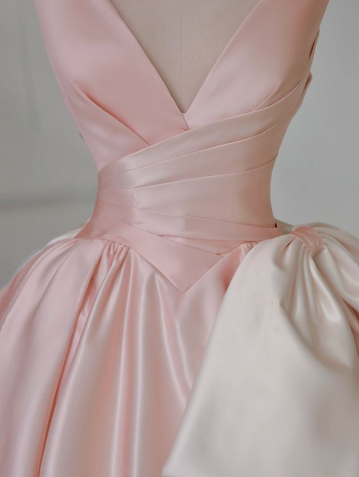 Pink V-neck simple fashion bow long satin ball gown evening dress nv3022