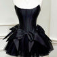 Black Simple Cute Tube Top Short Mini Satin Bow Decorated Evening Dress Homecoming Dress Party Dress nv2755