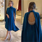 Blue fashion elegant large backless strap chain long sleeve short mini evening dress prom dress party dress homecoming dress nv2547