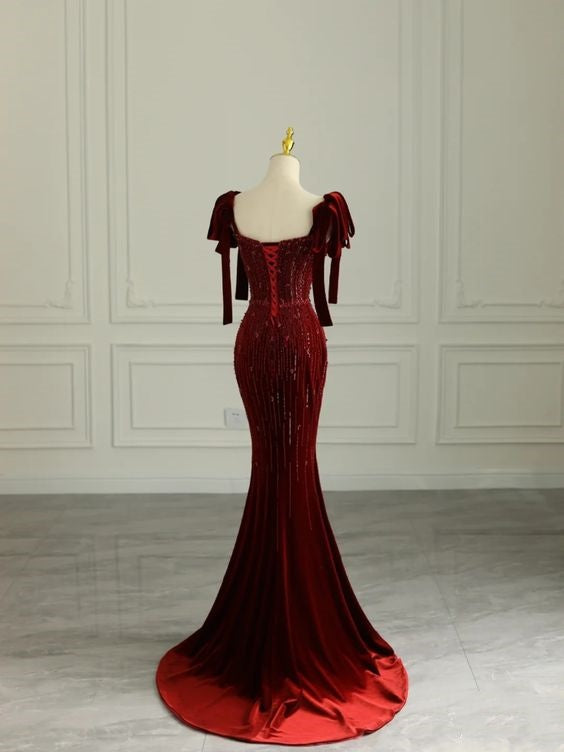 Burgundy Sequin Mermaid Bodycon Evening Dress Banquet Dress nv1962