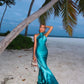 Blue Fashion Halter Neck Long Satin Mermaid Slim Ball Gown Evening Dress Wedding Guest Party Dress nv4801