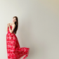 Red Strapless A Line Tulle Evening Dress 3D Flower Applique Gown  NV7116
