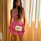 Pink Fashion Hollow Off Shoulder Waist Two-piece Short Mini Party Dress Homecoming Dress nv2320