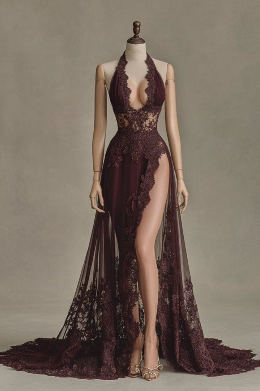 NiceVestidos-_Retro, sexy, delicate lace long slit dress NV6041