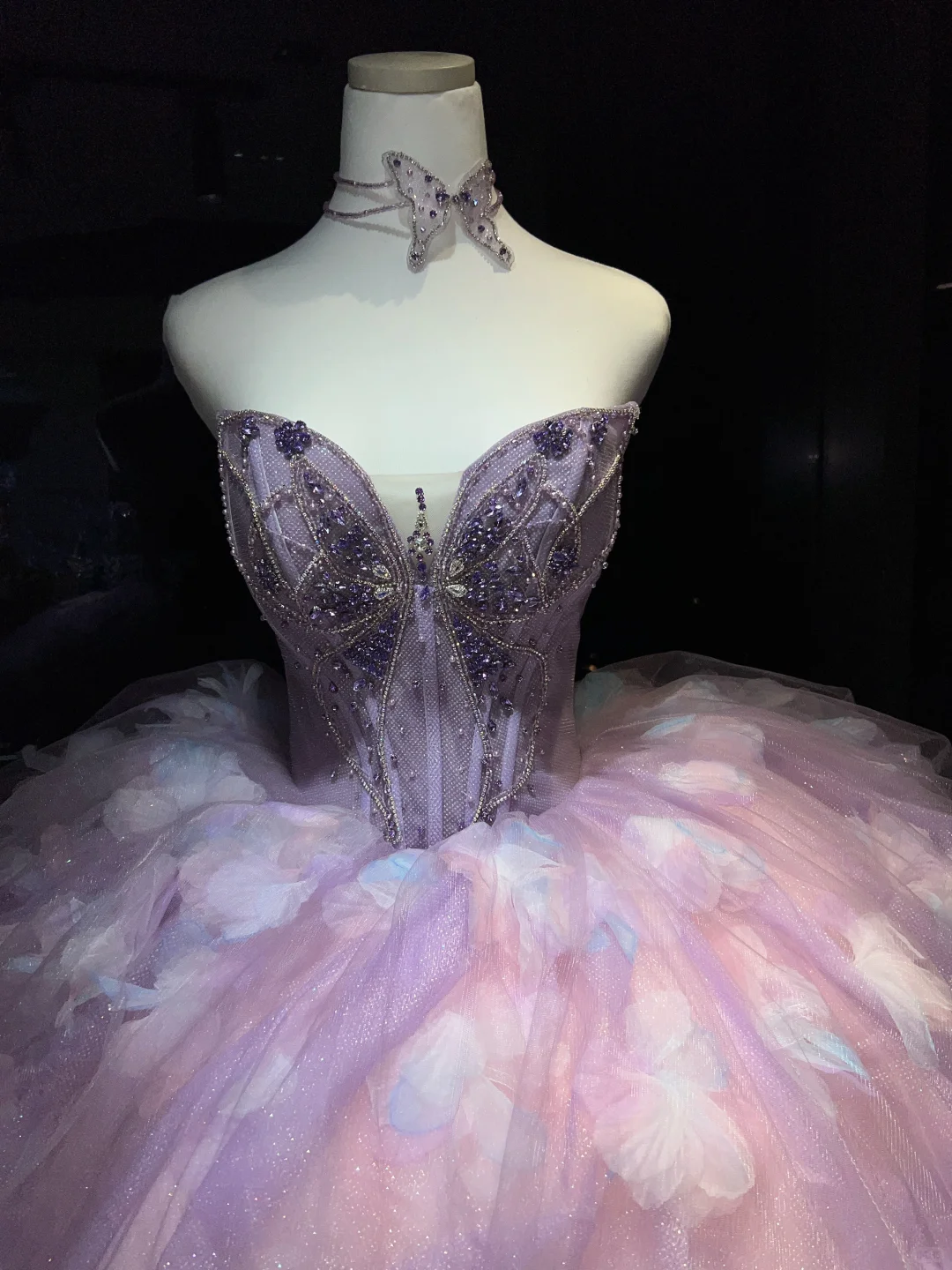 Lavender 3D Floral Tulle Long Evening Gown Strapless Puffy Ball Gown Prom Dress  NV7063