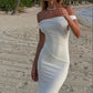 White simple elegant off-shoulder long dress prom dress holiday dress party dress nv1829