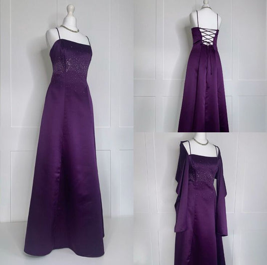 Purple Spaghetti Strap Shiny Long Elegant Ball Gown Evening Dress nv3157