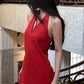 Red simple cut elegant charming suspender short mini homecoming dress birthday party dress evening dress nv2536